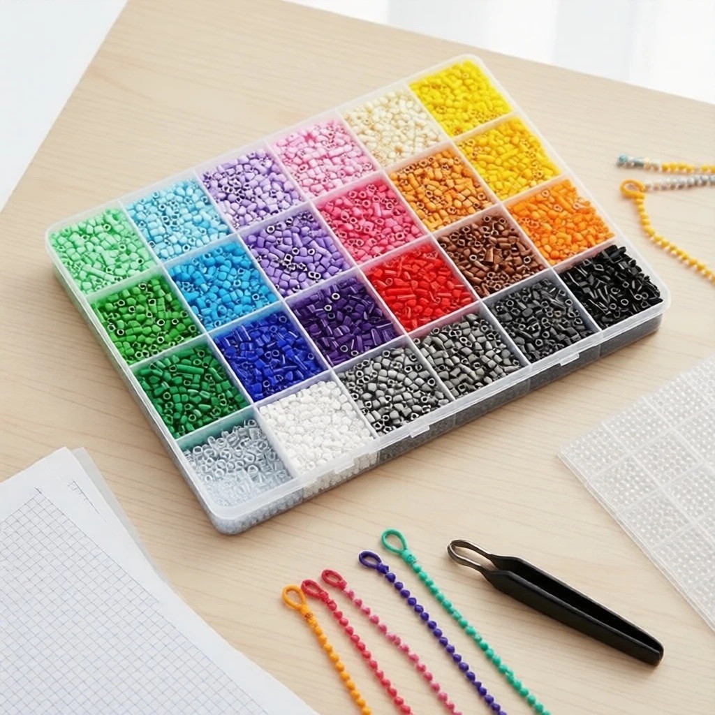 Conjunto de Miçangas Perler 24 Cores 14000 + Kit Brinquedo de Pixel DIY Dezenho Presente Artesanal para Crianças