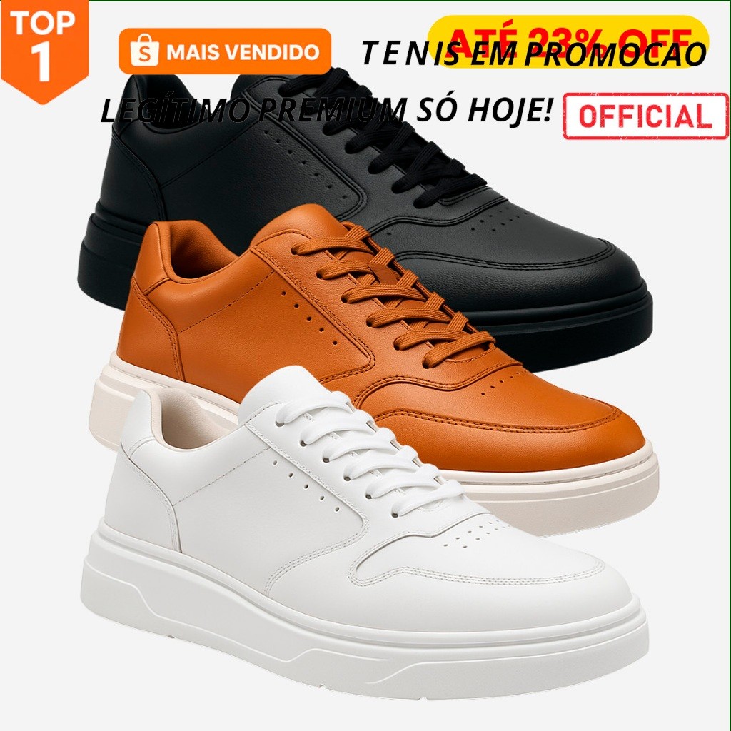 Kit 3 Tênis Masculino Tiger Casual Estiloso Antiderrapante +5cm Confortável (2 ou 3 Pares) Dia Dia Trabalho