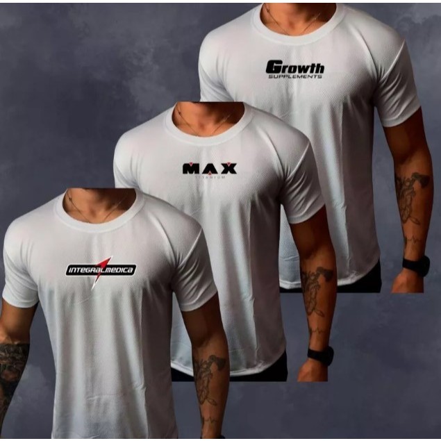 Kit com 3 Camisetas Dry Fit Camisa Masculino estampas variadas Treinos Academia Corrida Fitness Gym Feminino Unissex