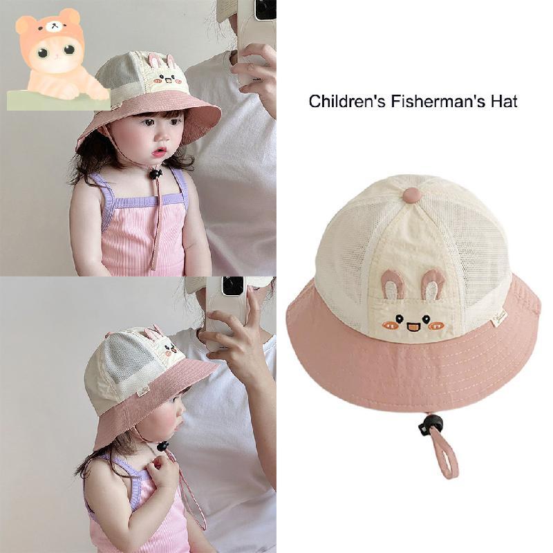 Chapéu Balde De Grade Com Design De Bebê De Coelho Fofo – De Pesca De Verão Fino E Respirável Para Crianças , Meninas Me