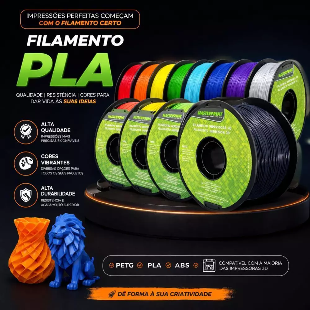 Filamento PLA 3D 1.75mm 1KG Cores a escolha para Impressora 3D MasterPrint
