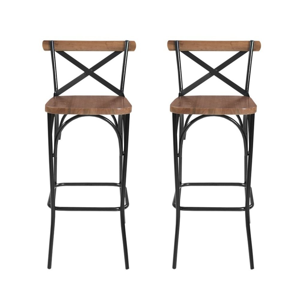 Kit 2 Banquetas Industrial em Aço e Madeira Maciça Laís Preto/Castanho 2