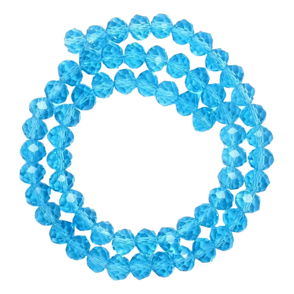 Kit 5 Fios De Miçanga Cristal Guia Vidro Azul Claro - 8mm Azul-claro 4 Cm 8 Mm