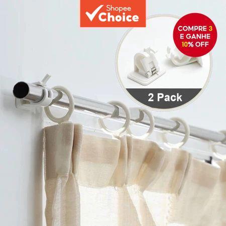 2 peças suporte de prateleira para varão de cortina / suporte ajustável sem pregos / ganchos de parede autoadesivos /
