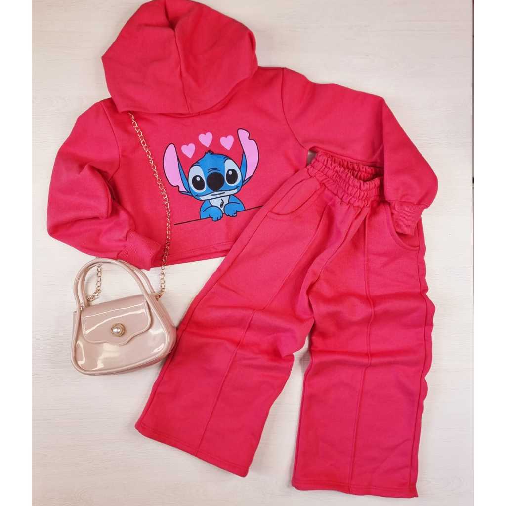 Conjunto Moletom Infantil Menina Flanelado Capuz Touca Blusa Calça Inverno Frio Casaco Quentinho