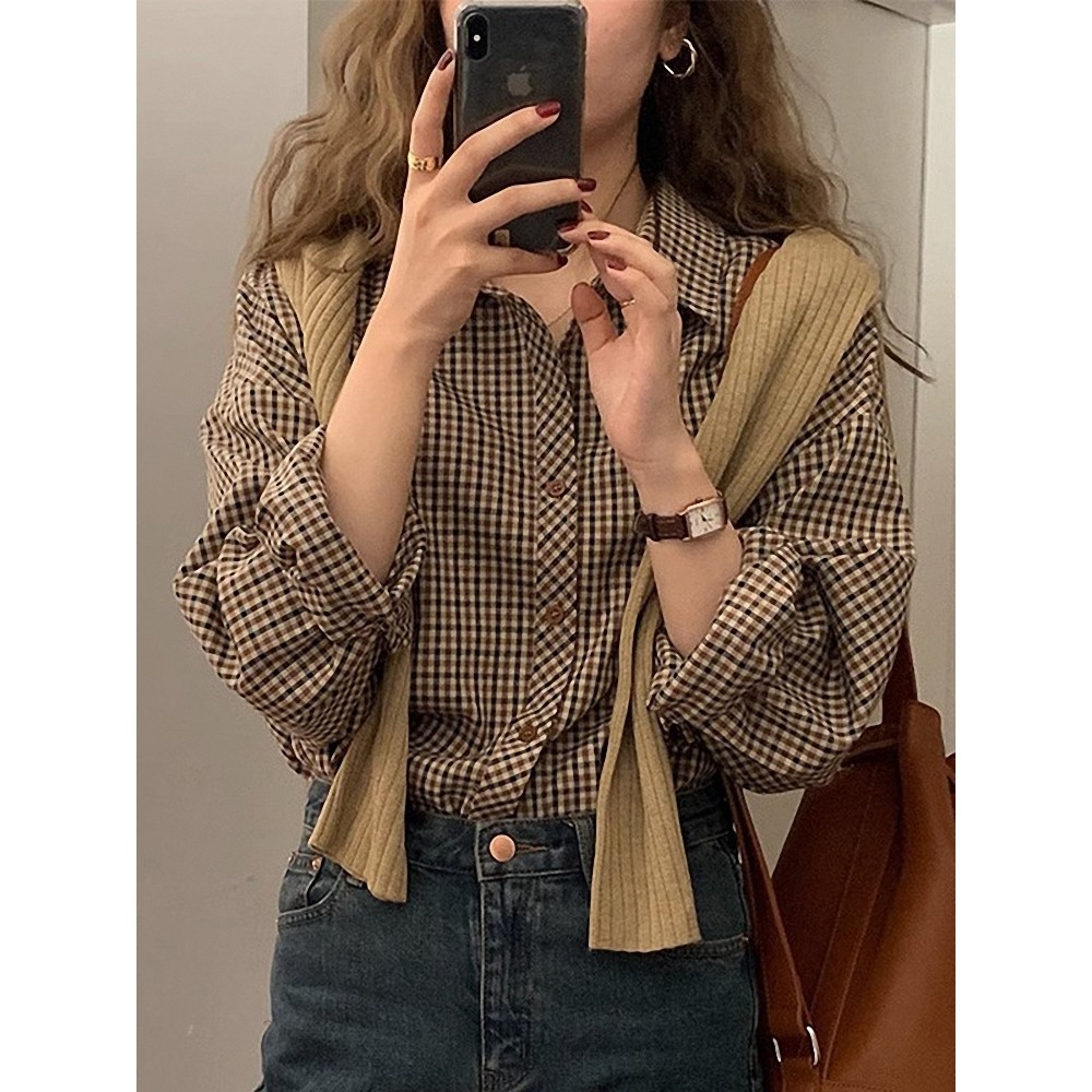 Primavera roupas femininas lote novo estilo All-Match estilo ocidental estudante camisa de fundo de manga comprida solta