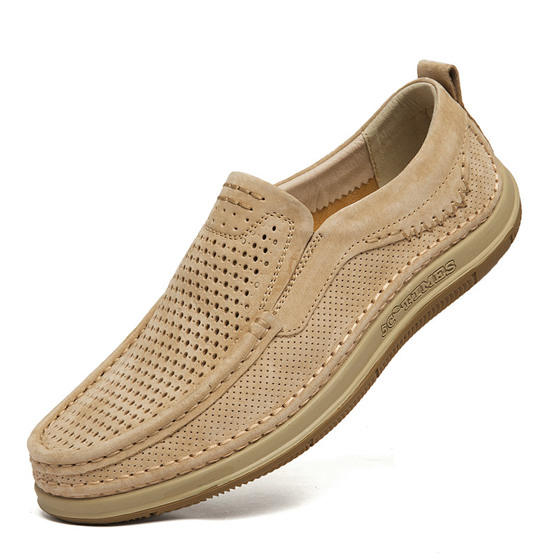 Sapatos de malha verão moda respirável sapatos casuais masculinos couro genuíno desodorante oco sapatos leves e confortá
