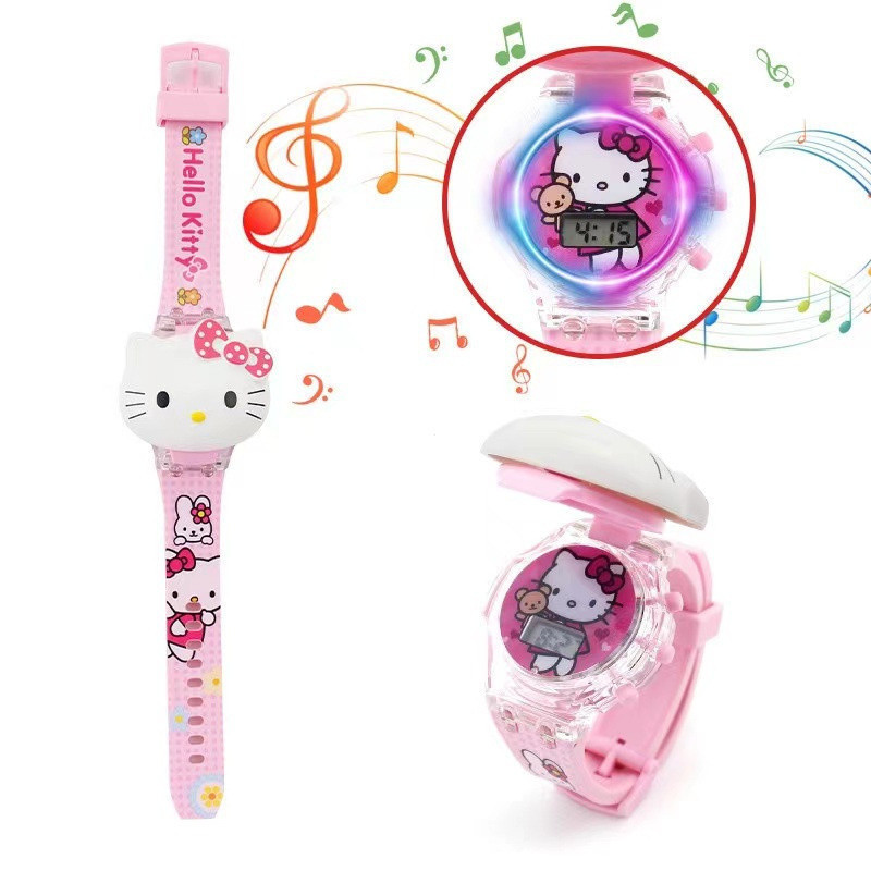 Relógio Infantil Hello Kitty Com Música LED , Capa Flip 3D , Presente Digital Elsa PAW Patrol Para Meninas E Meninos