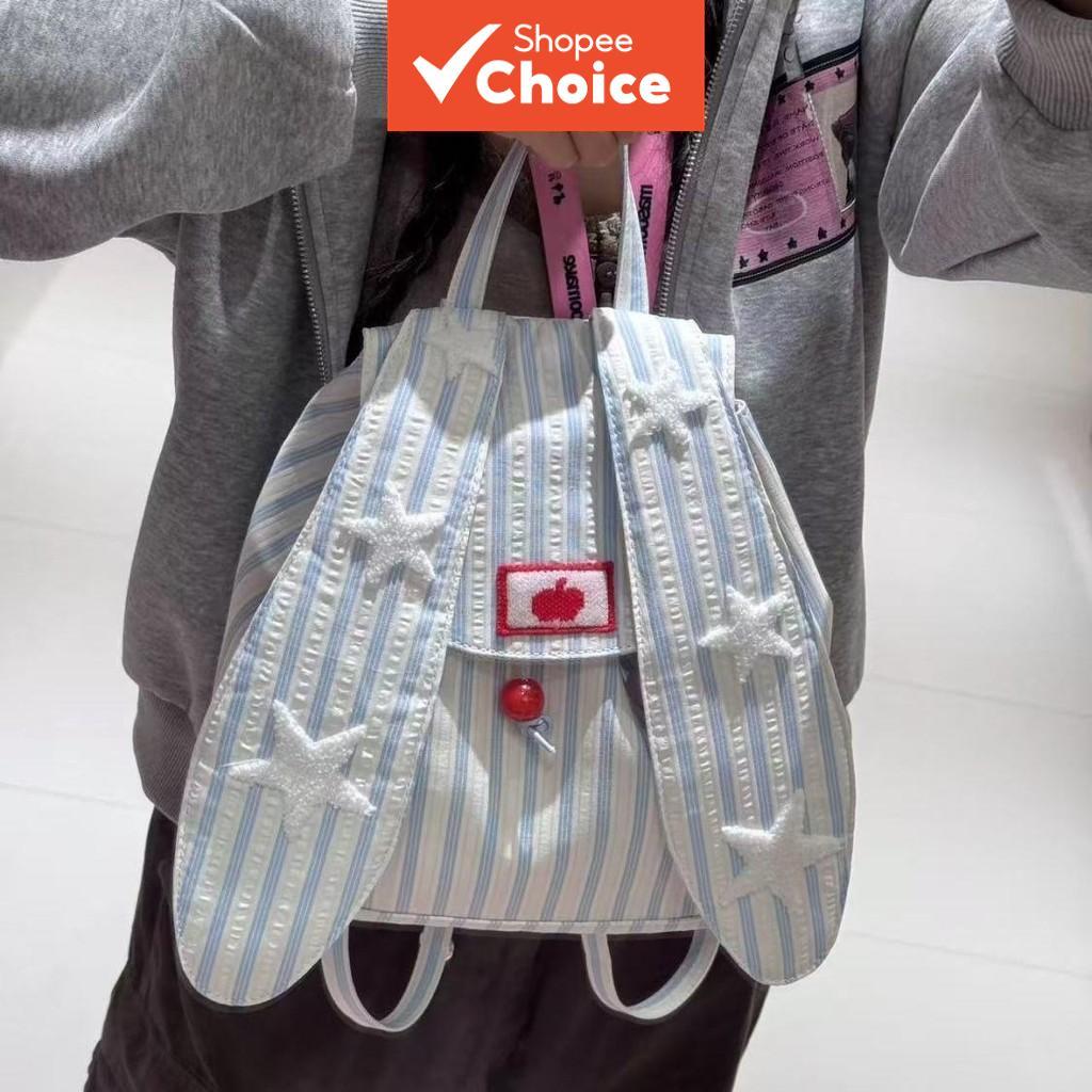 Mochila de Coelho Estilosa e Fofa com Orelhas de Coelho - Bolsa Feminina de Grande Capacidade, Mochila Escolar de Alto