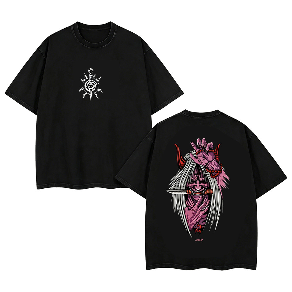 Camiseta Masculina Feminina Preto Hannya Oni Dupla Face T-shirt Unissex Japão Estética Envio Imediato
