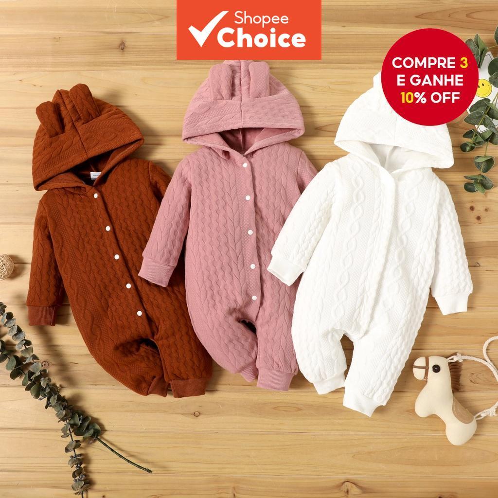 Cardigan Aconchegante Com Capuz Para Recém-Nascidos De 0 A 18 Meses , Macacão Sólido De Manga Comprida , Roupa Unissex D em Oferta na Shopee