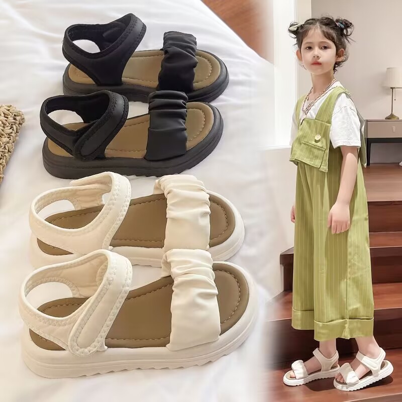 Meninas sandálias verão 2025 novo estilo crianças estilo ocidental meninas praia romana sapatos de princesa médio grande