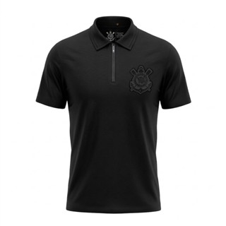 Camisa Polo Corinthians Masculina All Black Zíper em Oferta na Shopee