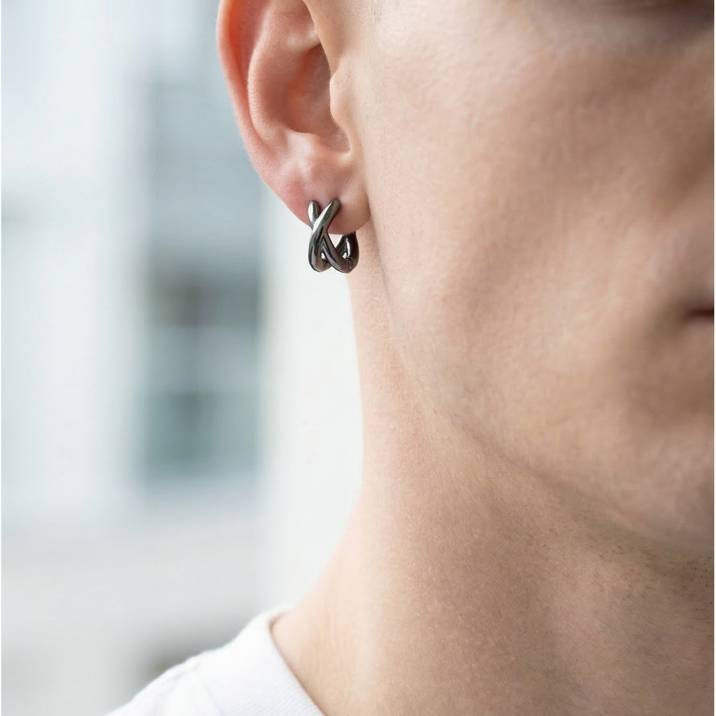 Brincos De Argola Hipoalergênicos Masculinos Vnox, Design Cruzado Entrelaçado, Modernos De Aço Inoxidável Para Orelhas · foto 2