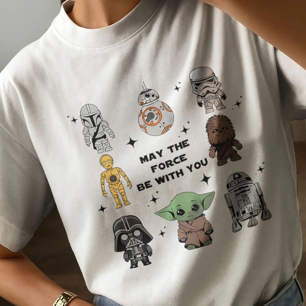 Camiseta Estampada Inspirado Star Wars Personagens May The Force Unissex 100% Algodão Frete Grátis Rápido Plus Size