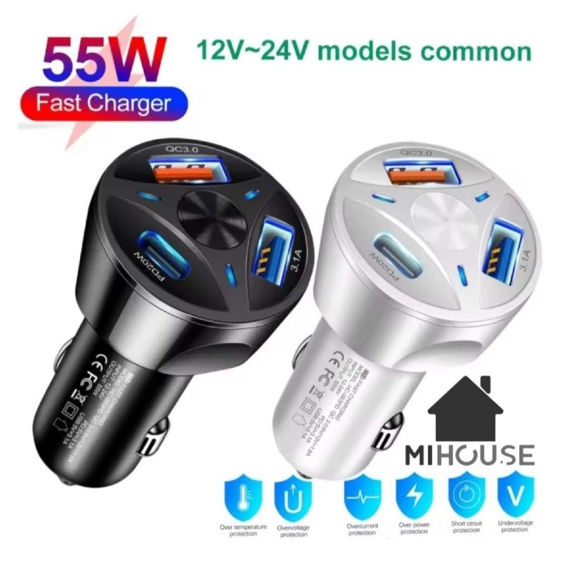 Carregador Veicular Carro Turbo Universal 3 Portas Usb 1 Porta 3.0 Quick Charger