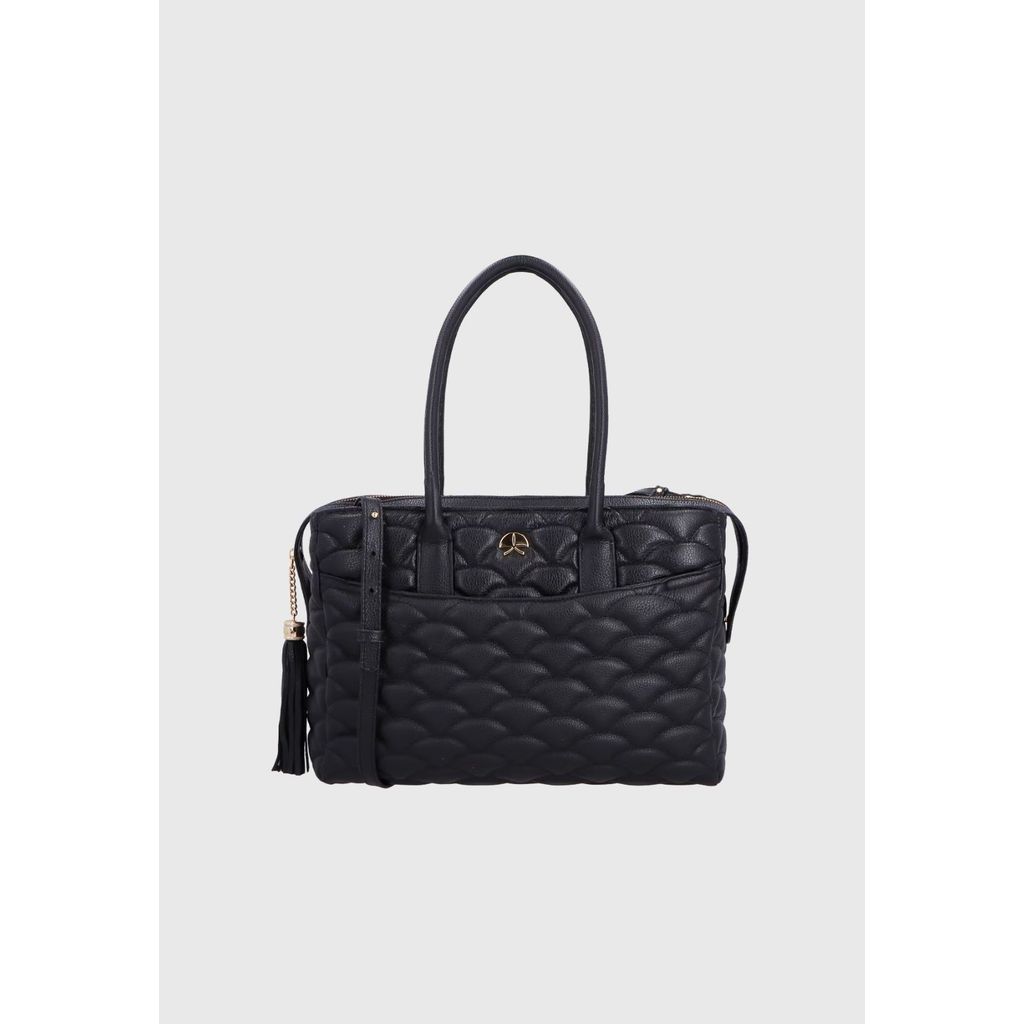 Bolsa Média Couro Preto Matelassê Caliandra Luiza Barcelos