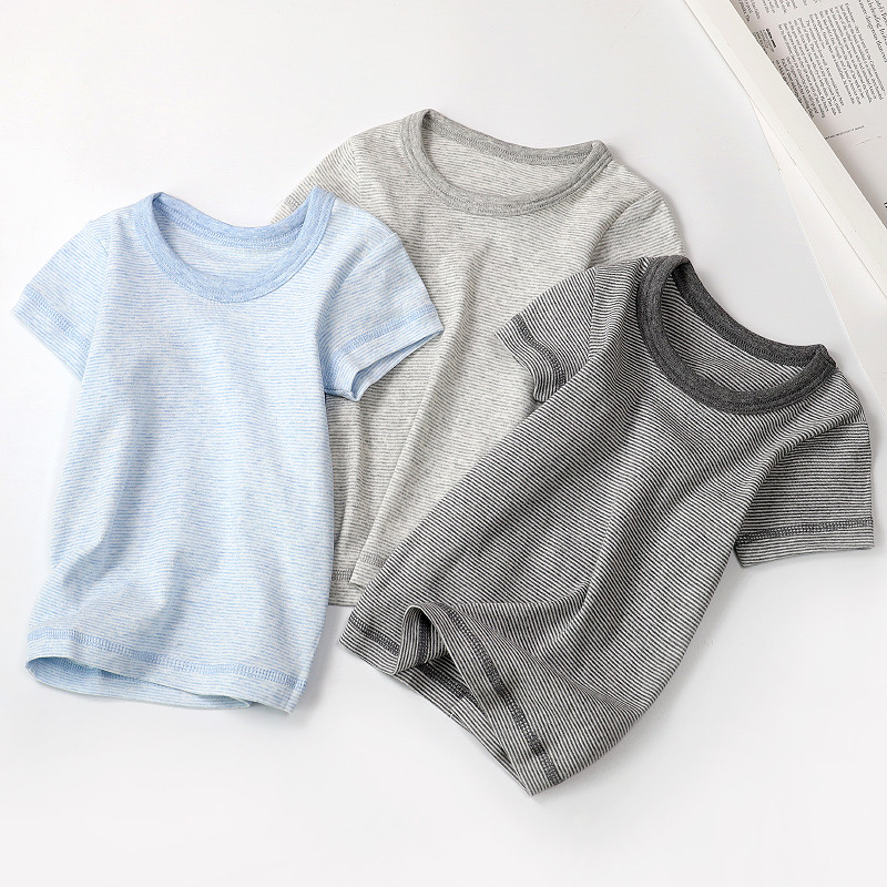 Conjunto de 3 peças listrado crianças camiseta de manga curta masculino feminino bebê puro algodão fino meia manga camis