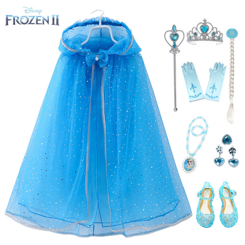 Meninas xale congelado rainha Elsa manto menina com capuz manto All-Match estilo ocidental vestido de princesa chapéu