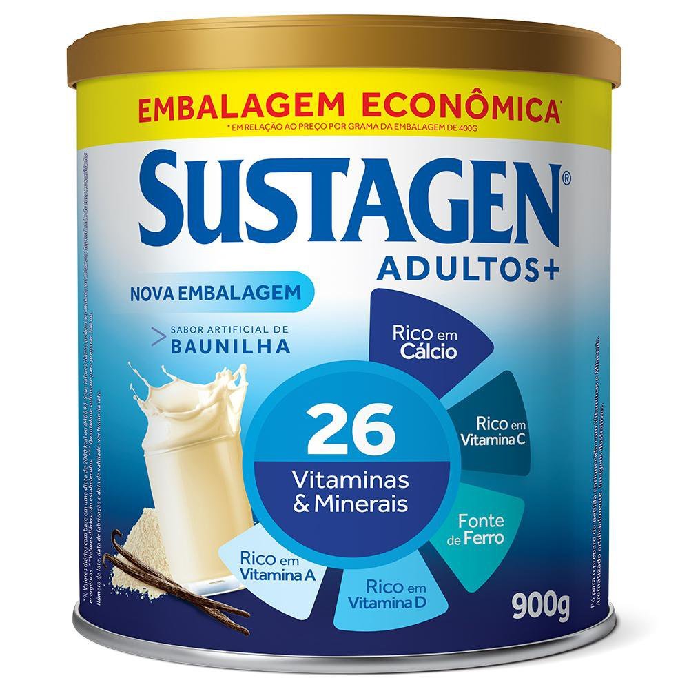 Complemento Alimentar Sustagen Adultos+ Sabor Baunilha Lata 900g em Oferta na Shopee