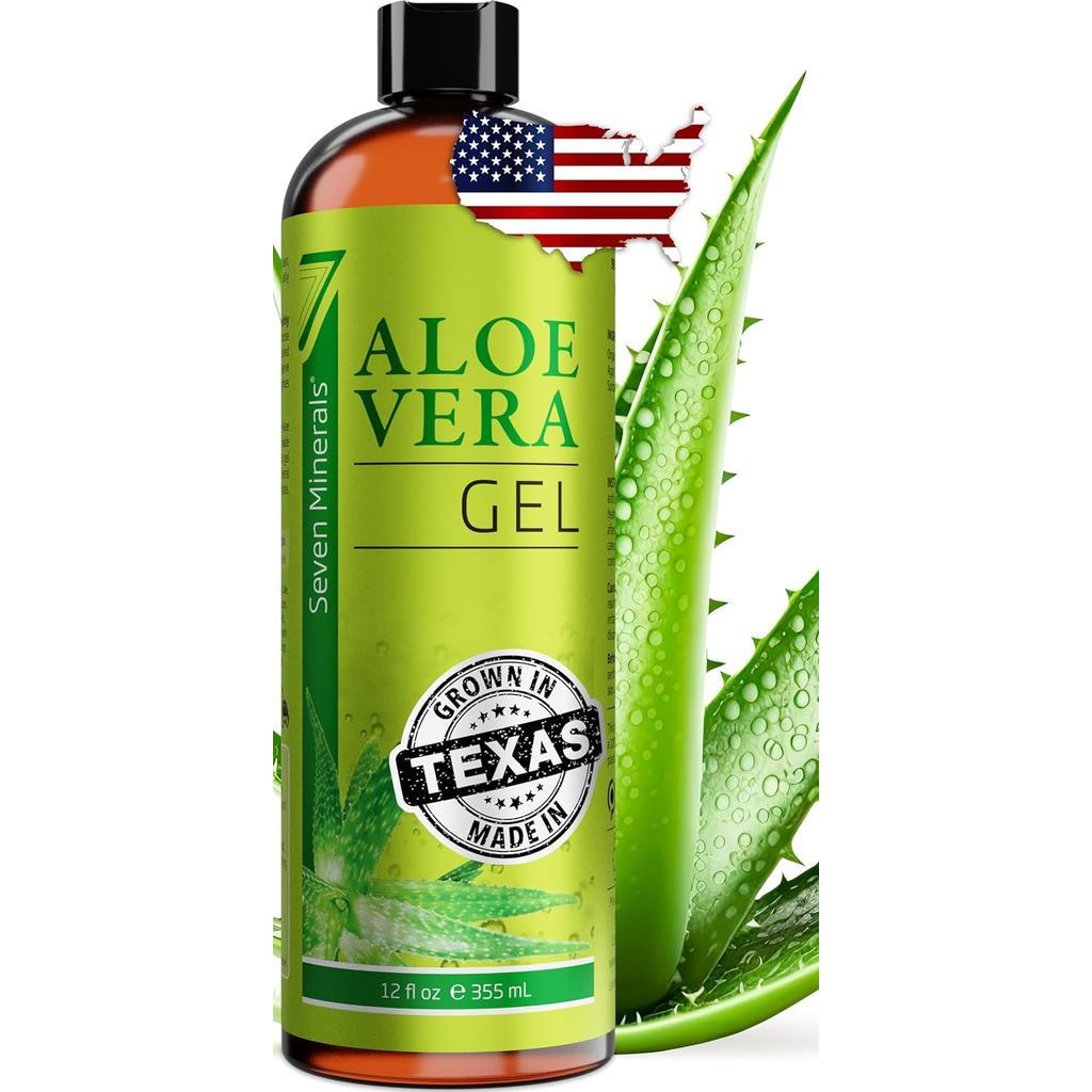 Gel de Aloe Vera Orgânico Seven Minerals, feito com aloe vera 100% pura recém-colhida - tamanho grande de 12 onças - qua