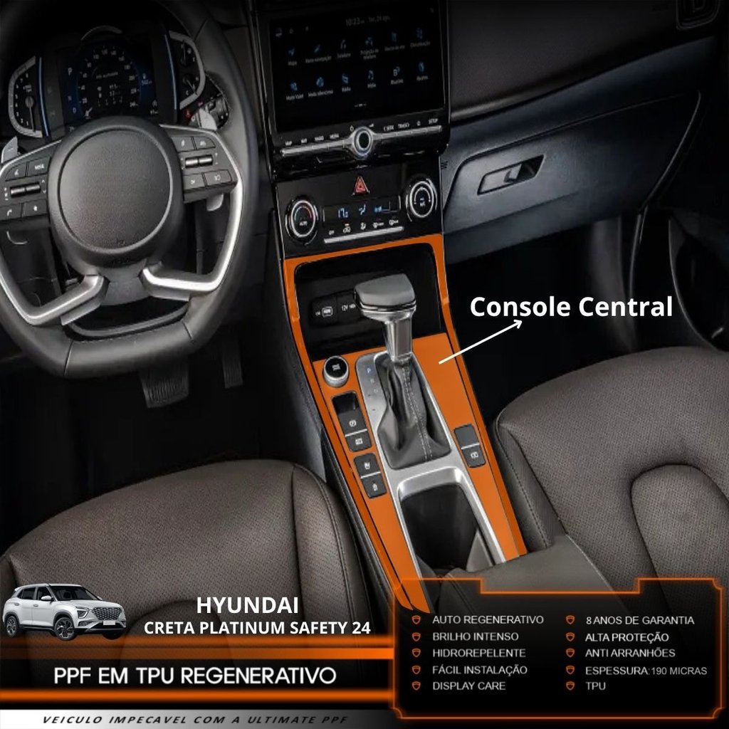 Película PPF Proteção Kit Console Central Hyundai Creta Platinum Safety 2024 Transparente TPU Anti Risco