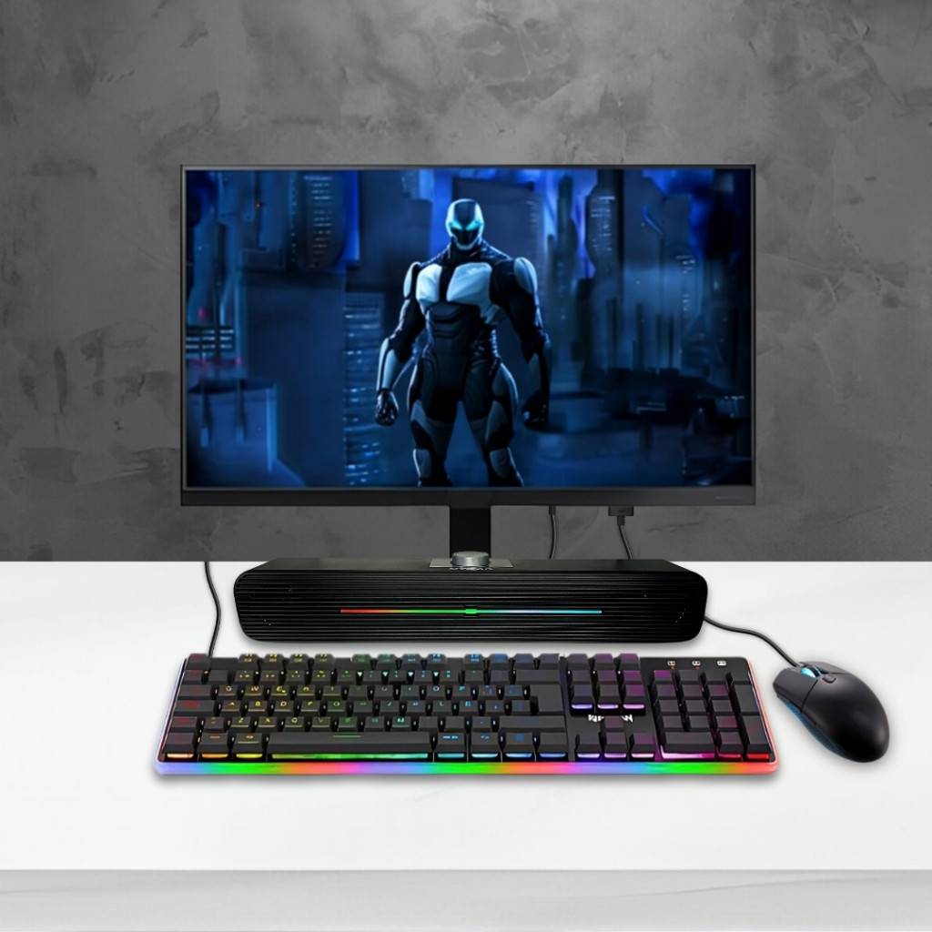 Soundbar Caixa De Som Gamer LED RGB Potente Smart Tv Pc Notebook Com Fio USB/P2 38CM