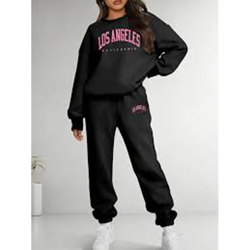 Conjunto Moletom Careca Feminino California LA Blusa De Frio + Calça Moletom Estampados Unissex Outono/Inverno