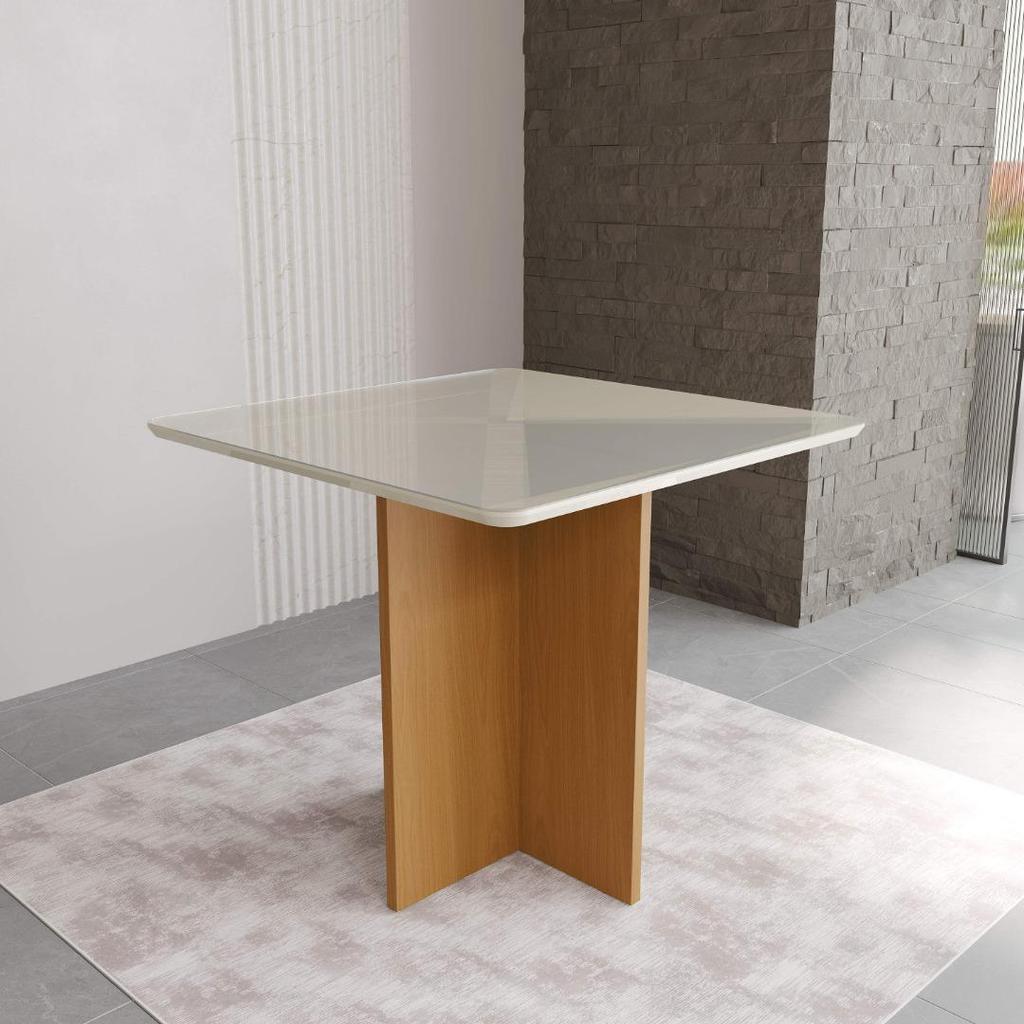 Mesa de Jantar Quadrada Tampo de Vidro Fidelitá Barcelona 90cm Freijó/Off-White