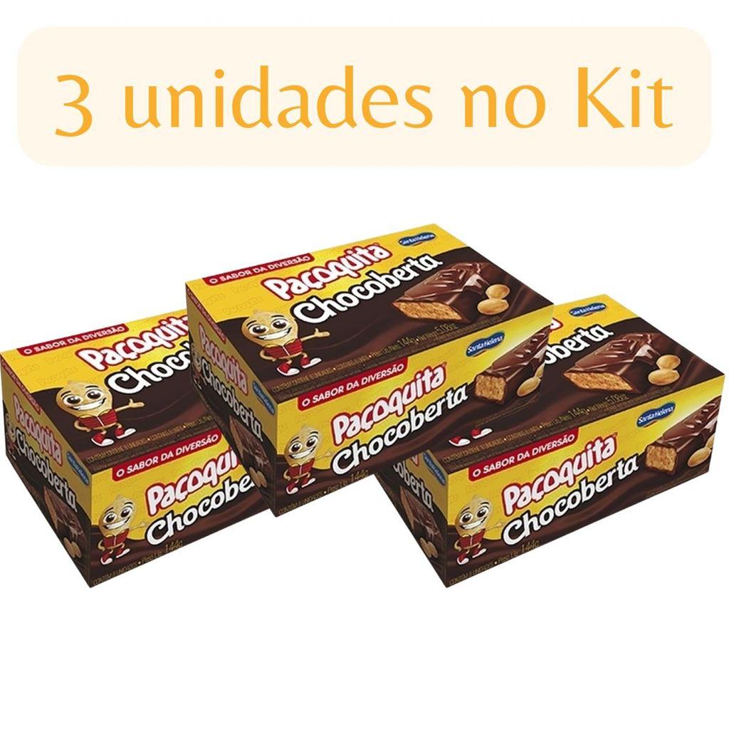 KIT c/ 03 Paçoquita Coberta com Chocolate Display 144g