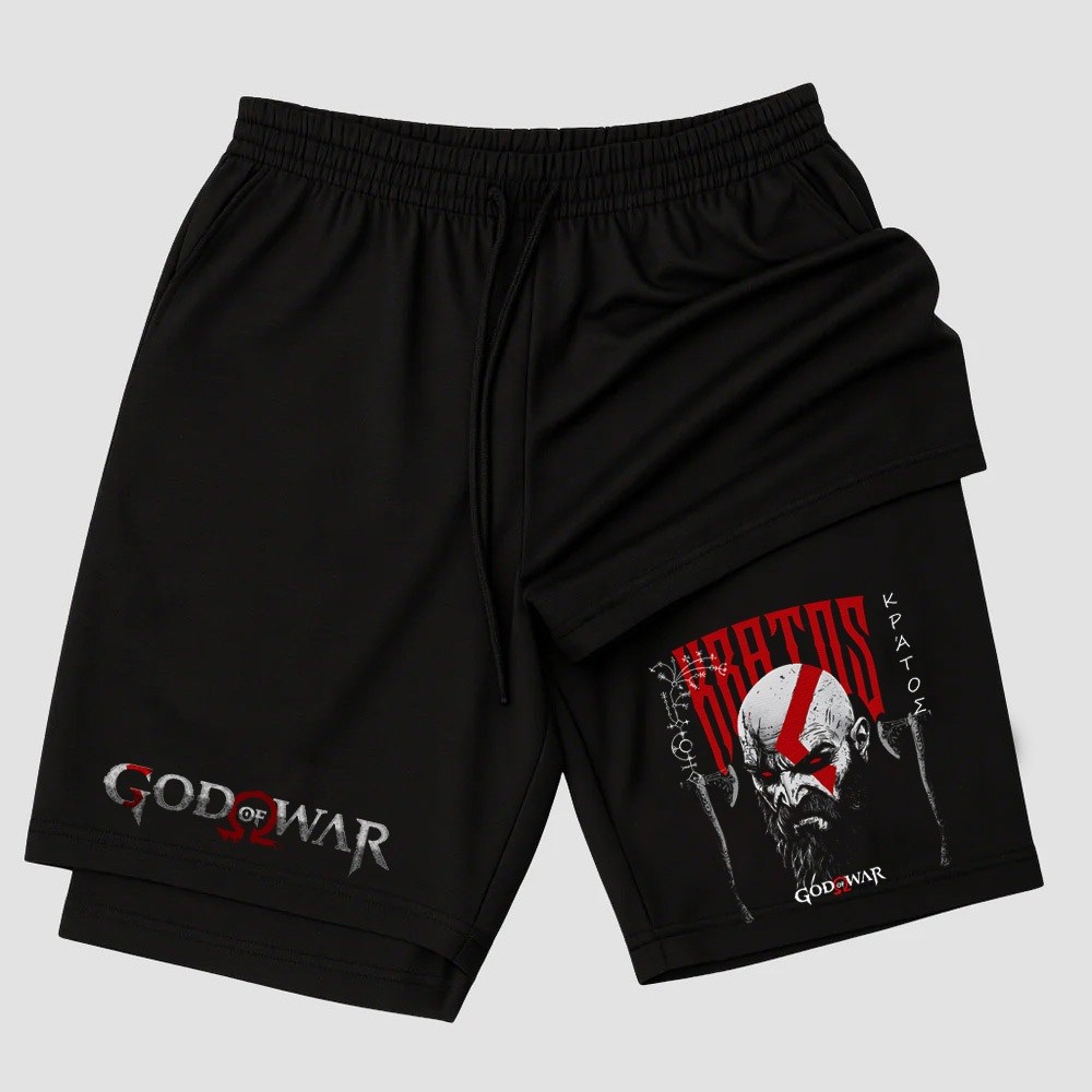 Short 2 em 1 Dry Fit God Of War Kratos Jogo Ps2 Personagem Iconico Compressão