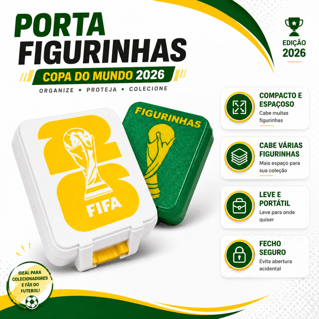 Porta Figurinhas Álbum Copa do Mundo 2026 | Caixa Organizadora de Figurinhas e Cards | Compacto