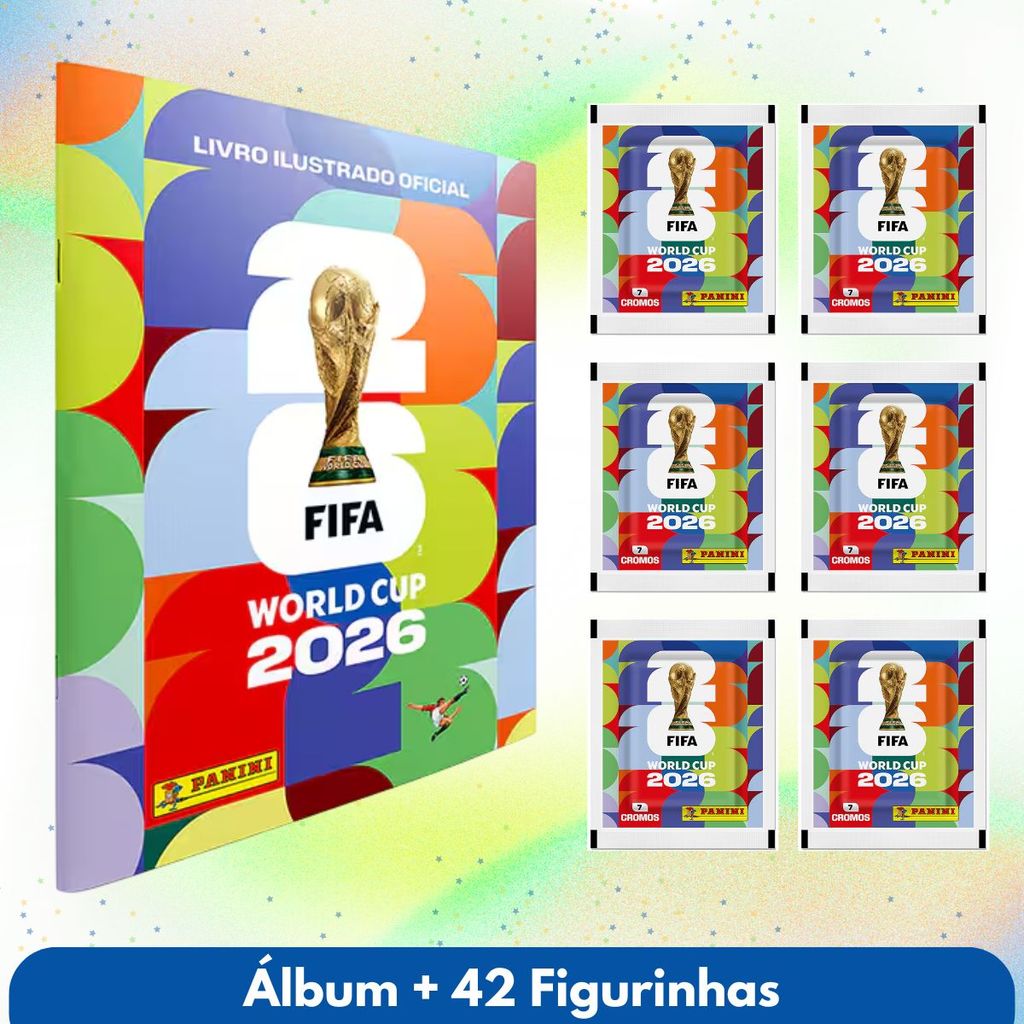Kit Álbum Copa do Mundo 2026 com 42 Figurinhas Envelopes Coleção Pacotes Futebol Fifa Capa Mole
