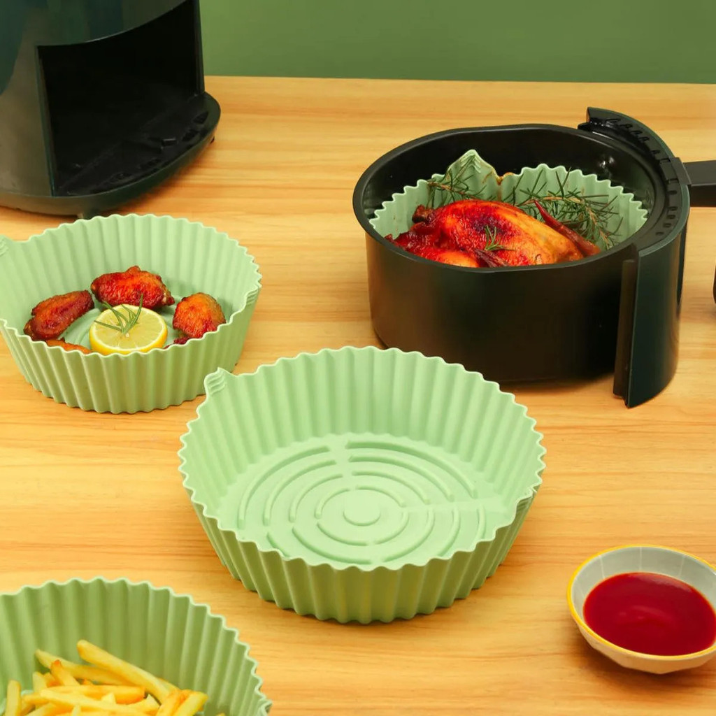 Forma De Silicone Airfryer Redondo Reutilizável Cesto Forno