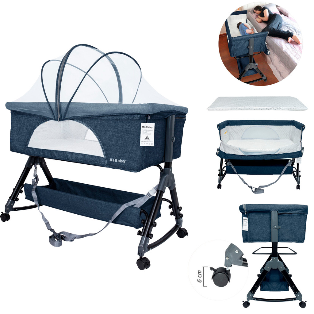 Berço Portátil Moises Co-bed Até 15kg C/ Balanço Mosquiteiro e Cesto Luna Azul - KaBaby