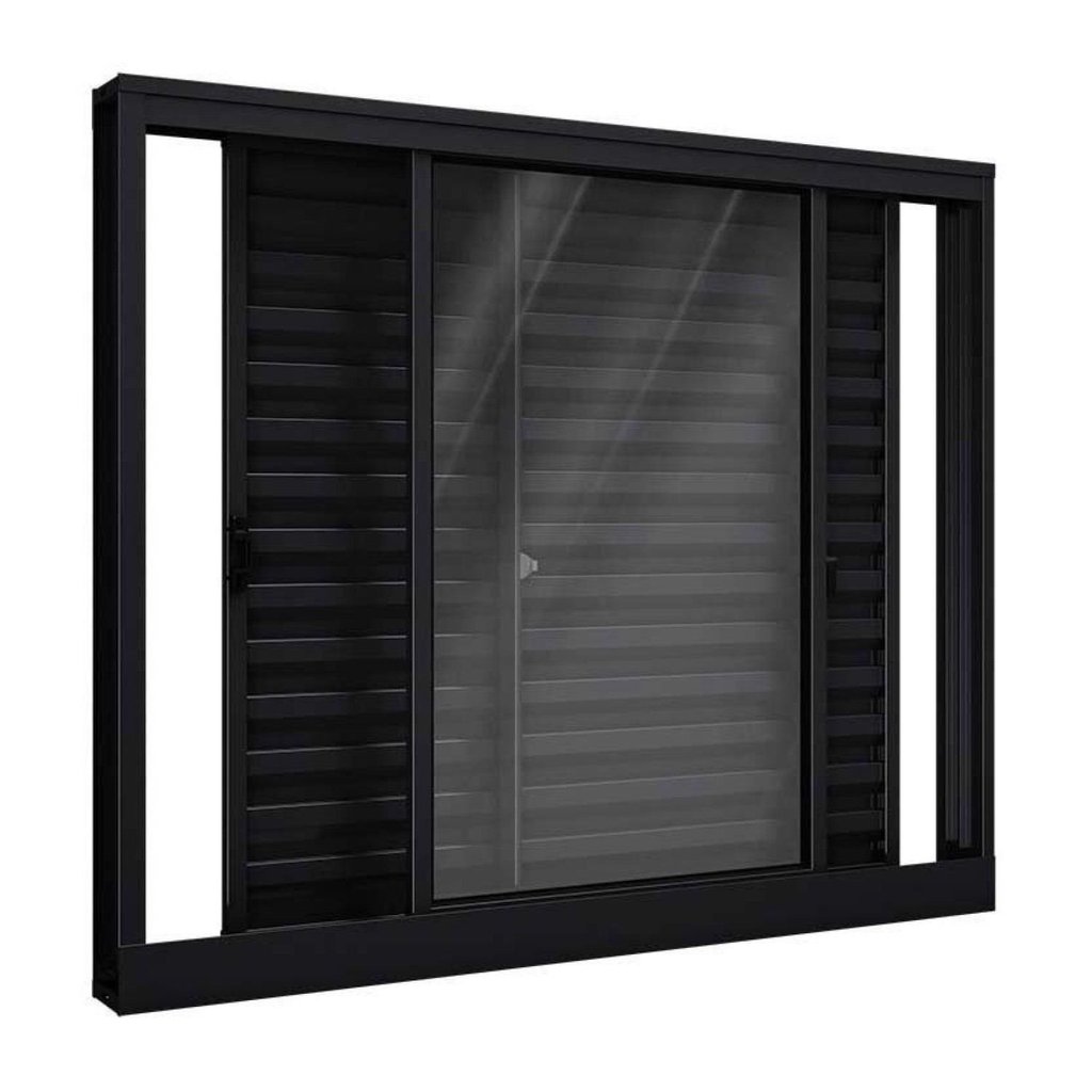 Janela de Alumínio Veneziana de Correr Lateral 3 Folhas Móveis 100x150cm Riobras Preto
