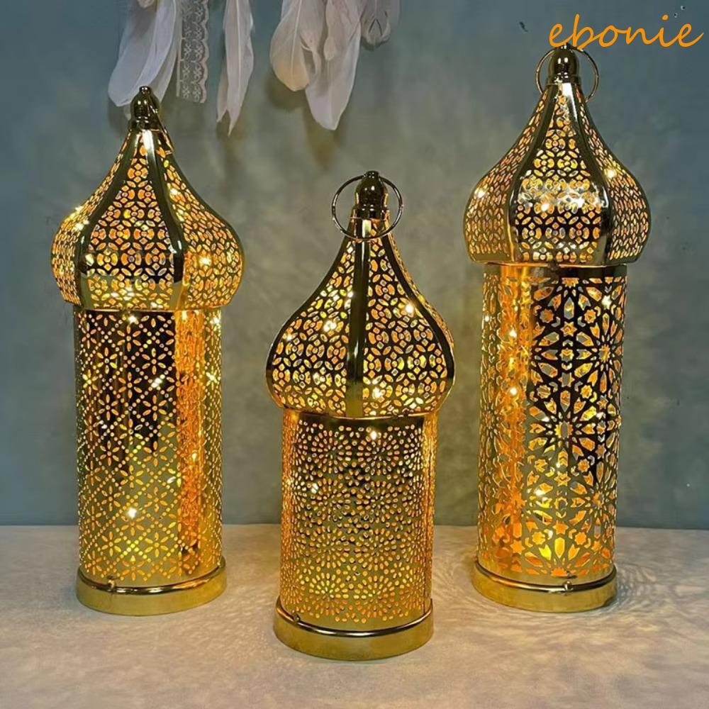Luz Noturna Marroquina EBONIE , LED Vintage Do Ramadã De Arte Em Ferro , Lanterna Mesquita Oca Alimentada Por Bateria