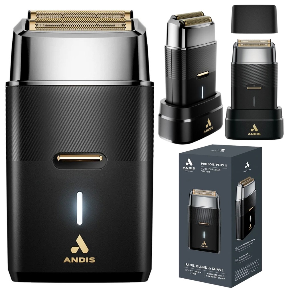 Shaver Andis Profoil Plus II TS-3 Barbeador Profissional 9.000RPM Folhas Gold Titanium Lançamento