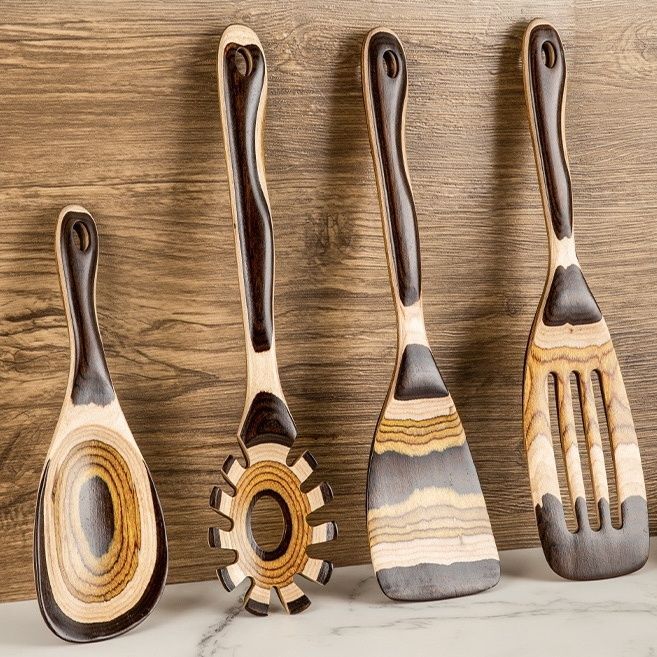 Utensílios de mesa domésticos de madeira maciça, espátula colorida de madeira para cozinha, utensílios de cozinha de mad