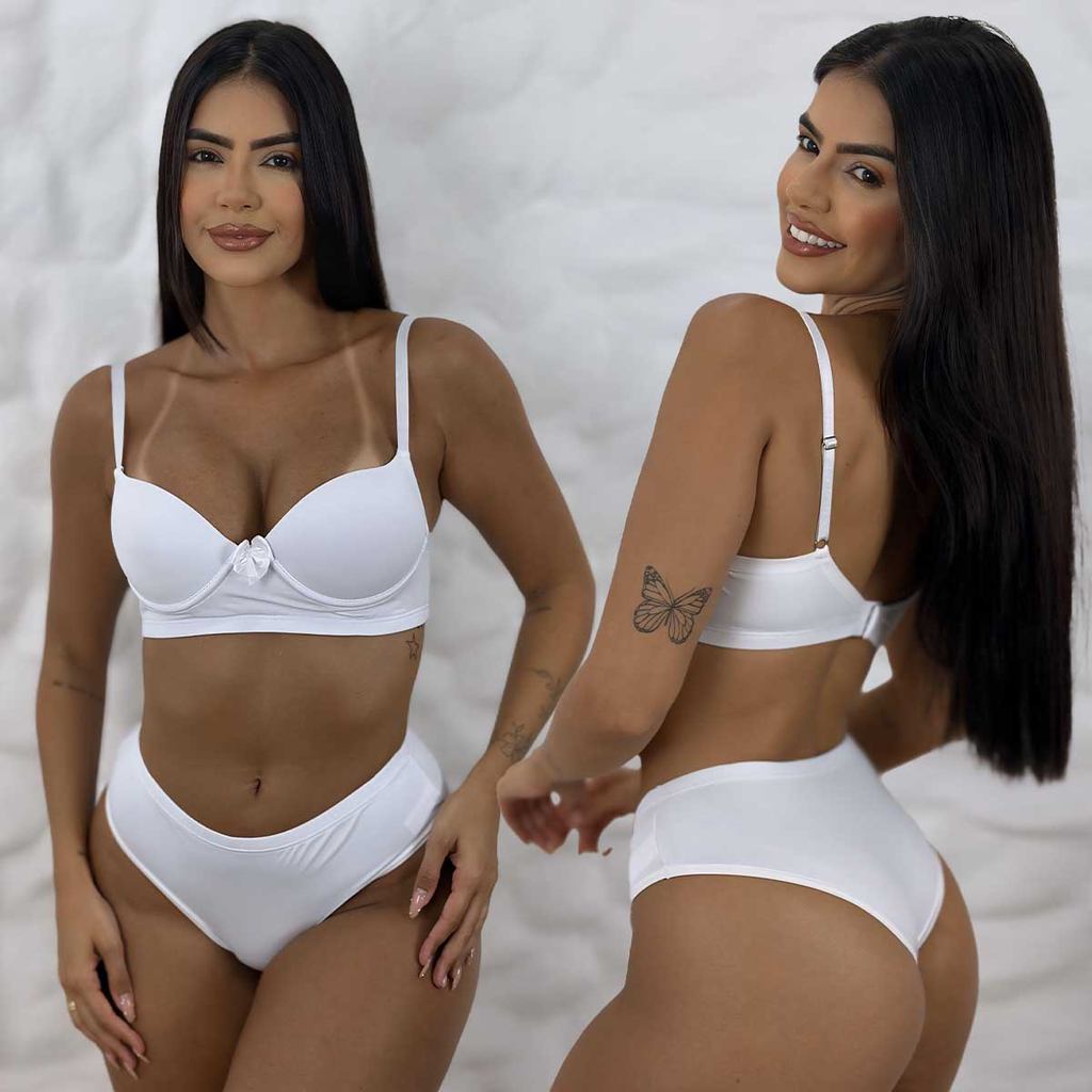 Conjunto Lingerri Premium Confortavel Com Bojo Calsinha Lisa Tanga Forro De Algodão