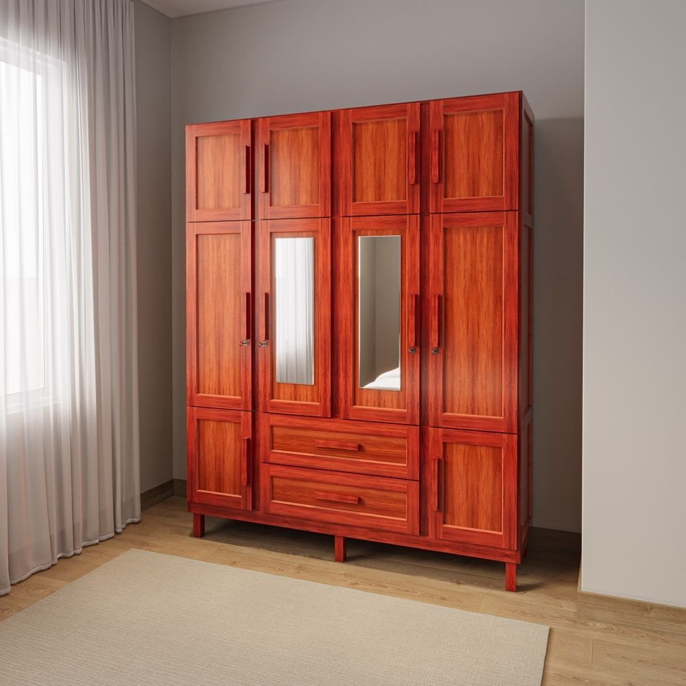 Guarda-Roupa Casal com Espelho 10 Portas 2 Gavetas Maceió Vermelho/Mel Mel