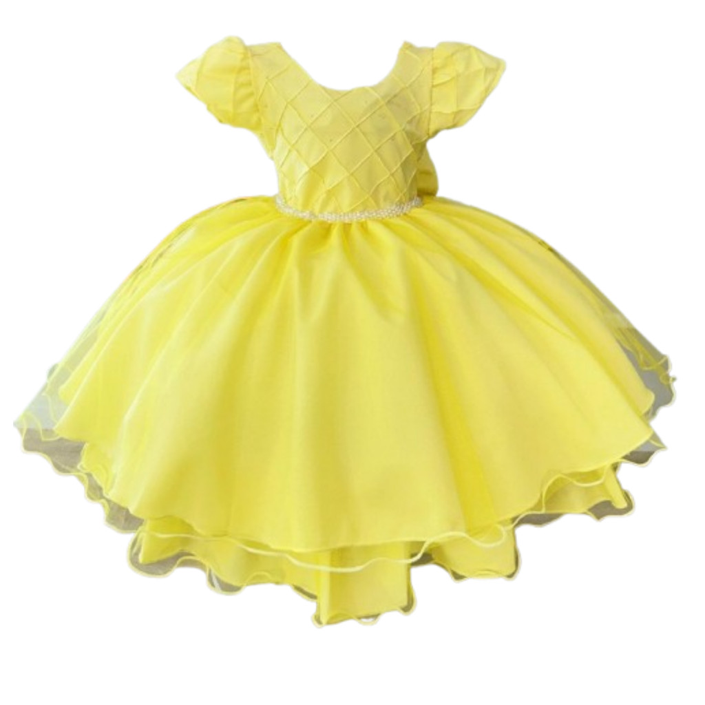 Vestido Amarelo de Festa Infantil Casamento Pérolas D4183
