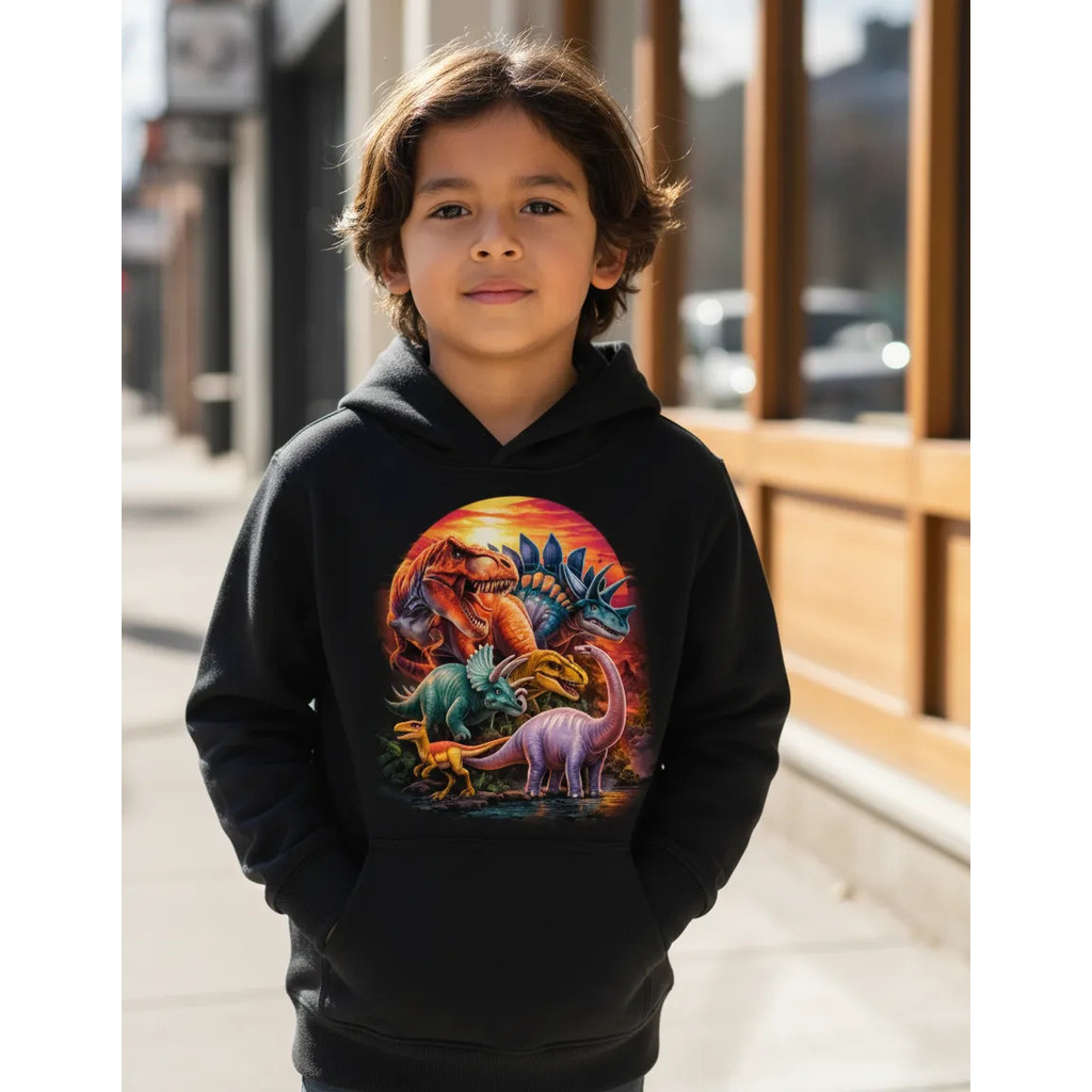 Moletom Infantil Menino Dinossauro Com Capuz Bolso Canguru Quentinho Macio