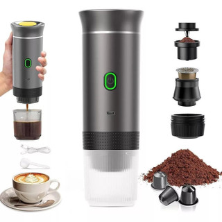 Cafeteira Portátil 3 em 1 Expresso Elétrica Recarregável para Cápsulas e Café Moído Compacta e Prática