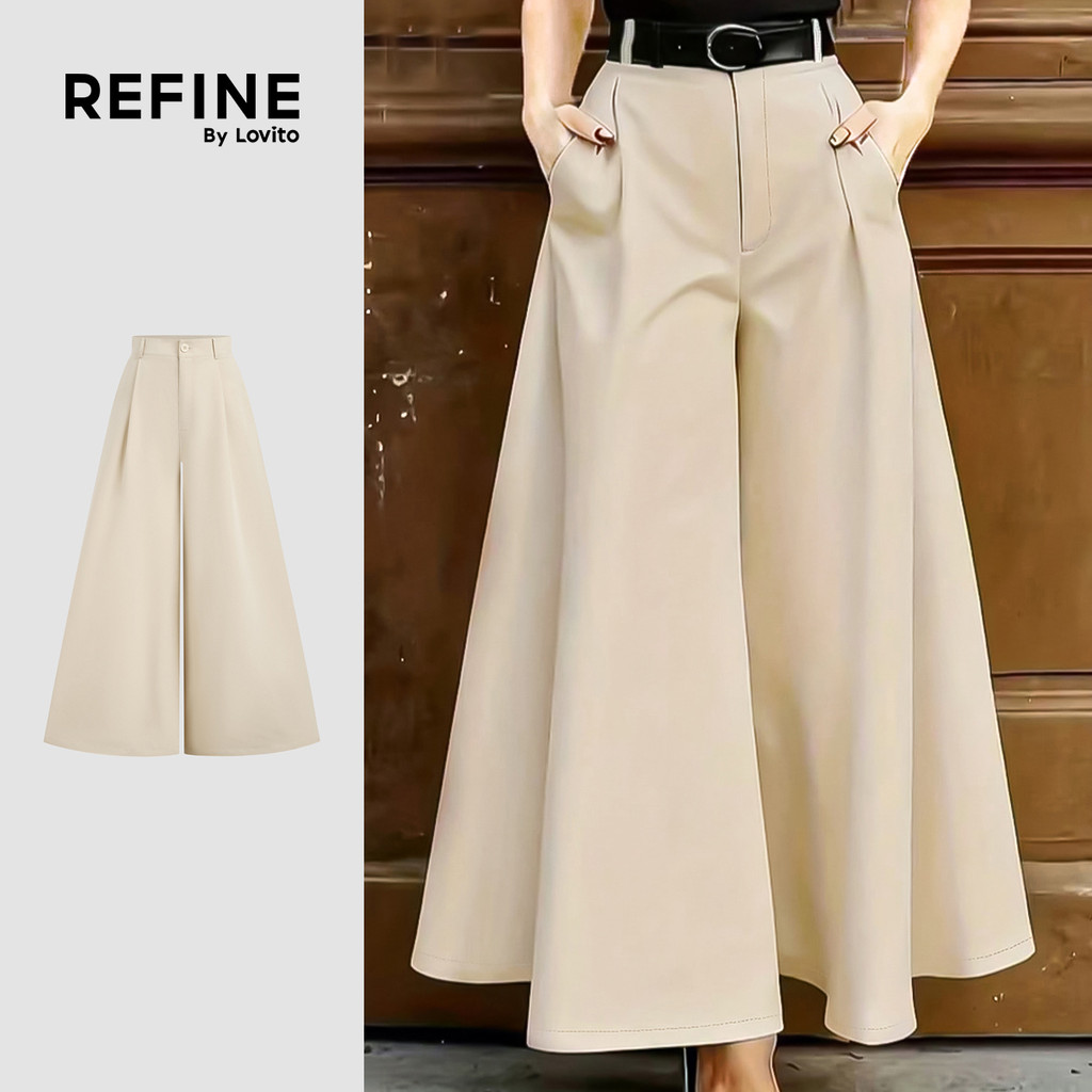 (Refine by Lovito) Calça Elegante Bolsos Primavera/verão Calça Caqui Feminina Tr
