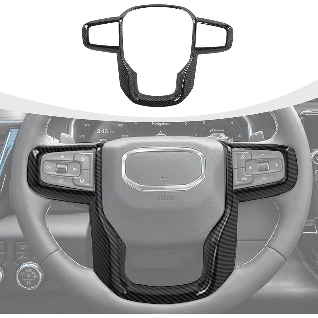 Capa de Acabamento do Volante em Fibra de Carbono Compatível com GMC-Sierra 1500 2019-2025 e GMC-Sierra 2500HD/3500HD 20