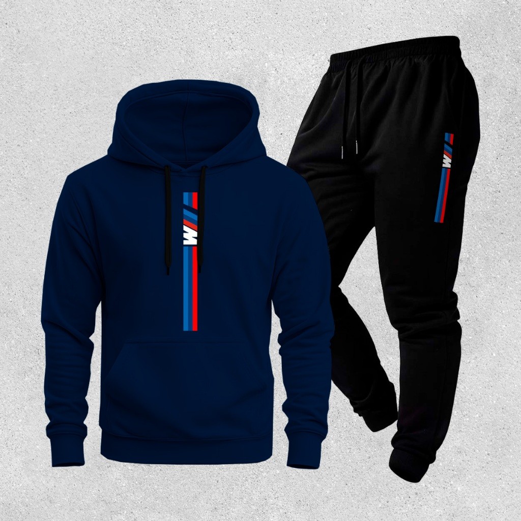 Conjunto Moletom Masculino M Sport Com Calça Casual Esportivo Inverno Confortável Academia Premium