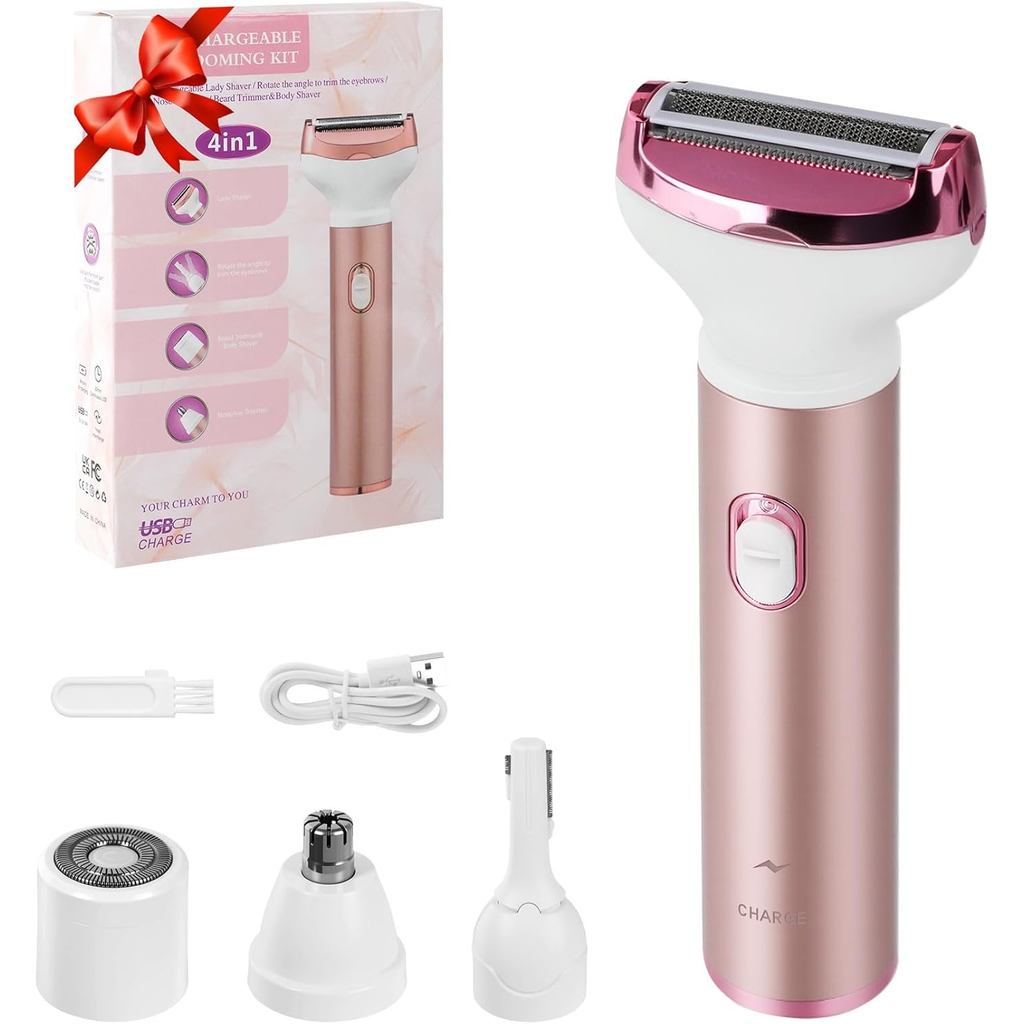 Epilador Facial Feminino, Epilador Facial Portátil 4 em 1, Remoção de Pelos Faciais Recarregável para Mulheres e Homens,