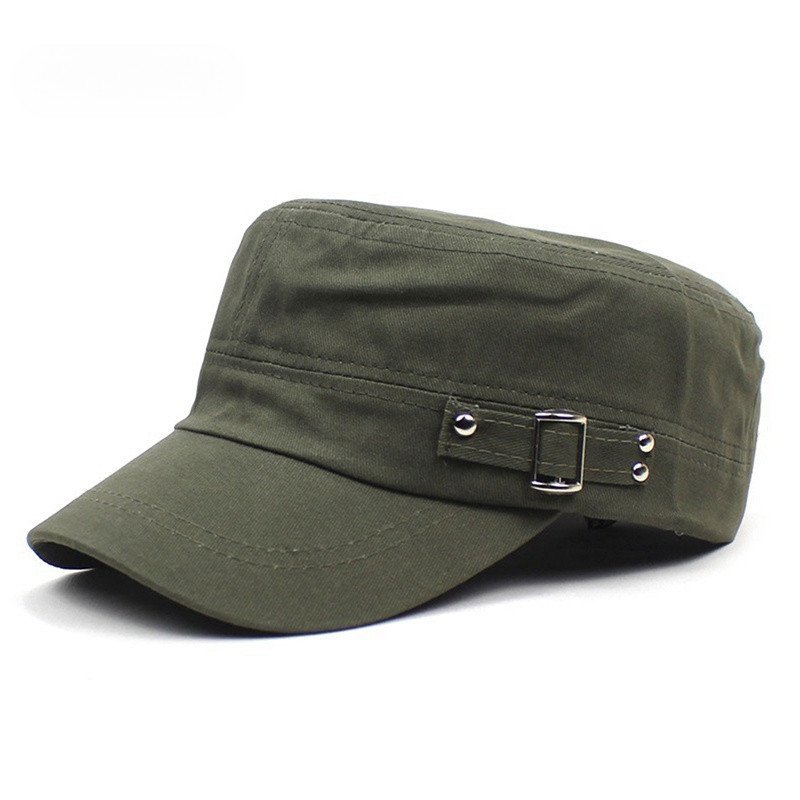Novo Chapéu de Sol Masculino Coreano Casual de Topo Reto para Exterior, Boné Militar Vintage Lavado, Chapéu Cubano Femin
