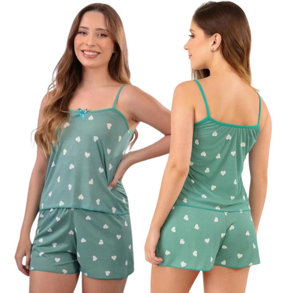 Kit 3 Babydoll Feminino Micro Estampado Blusa e Short Curto Confortável Leve Verão Renda